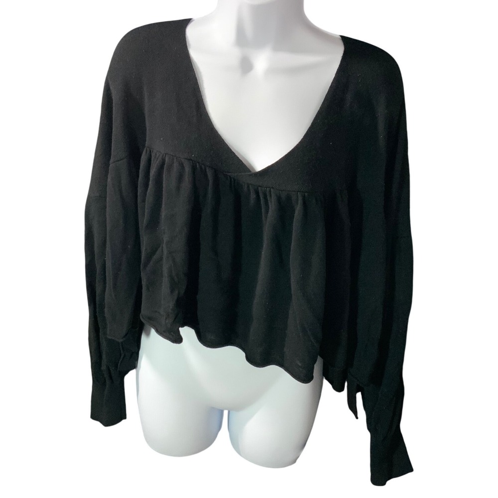Mustard Seed Black Sweater Babydoll Blouse size Medium